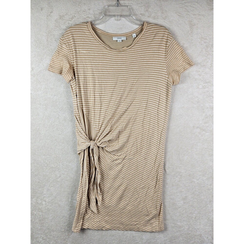 Vince Women's Short Sleeve Lined Side Tie T Shirt Dress Striped Size XS